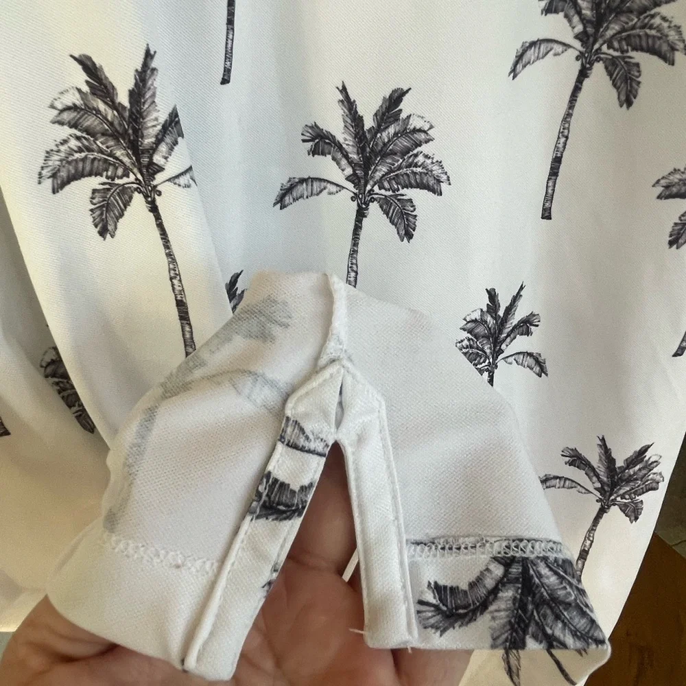 🖤⛳️NWOT DEVEREUX golf polo shirt size L in cool palm tree pattern in black/white - Picture 2 of 5